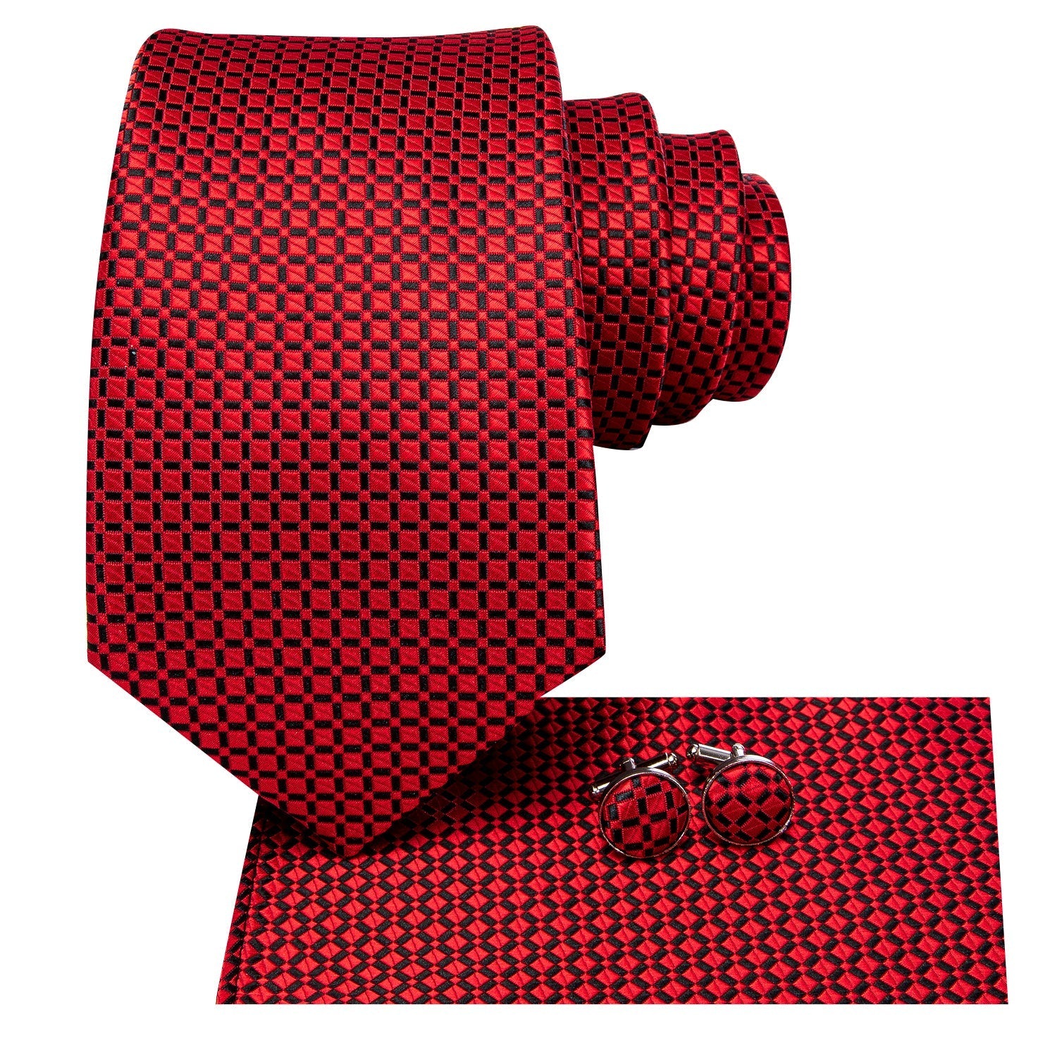 GentCrest Red Plaid Tie Hanky Cufflinks Set - Image 4