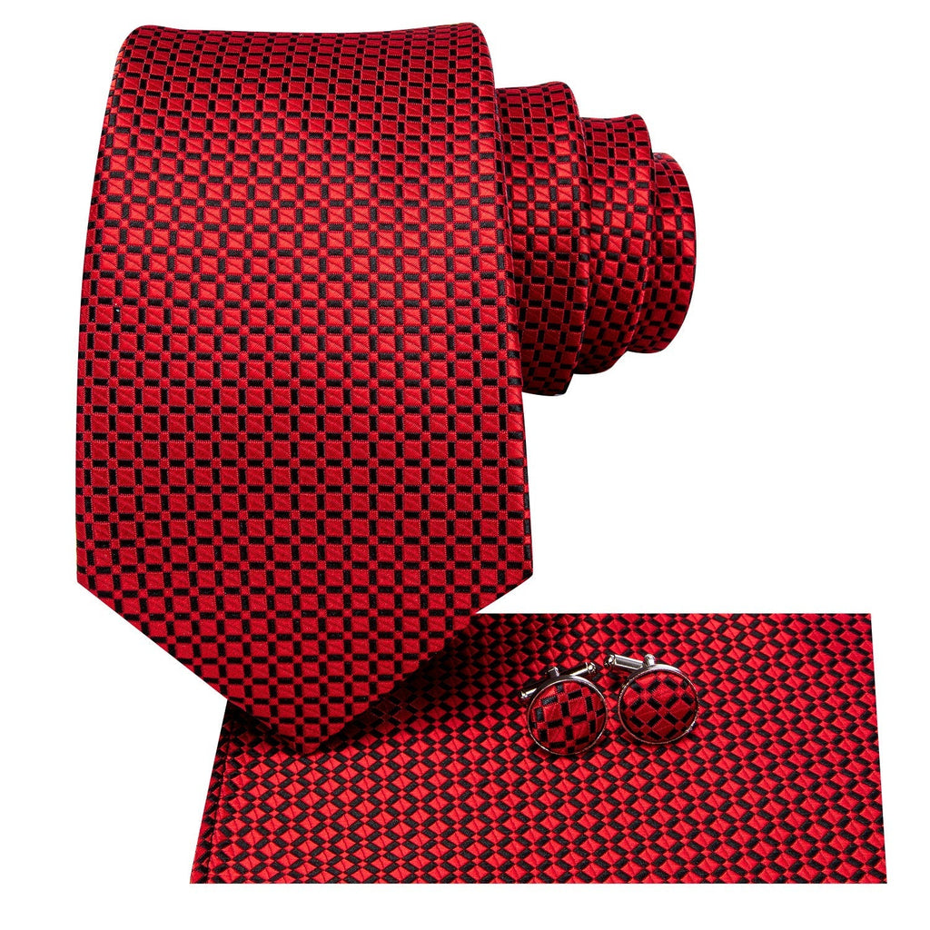 GentCrest Red Plaid Tie Hanky Cufflinks Set - Image 2