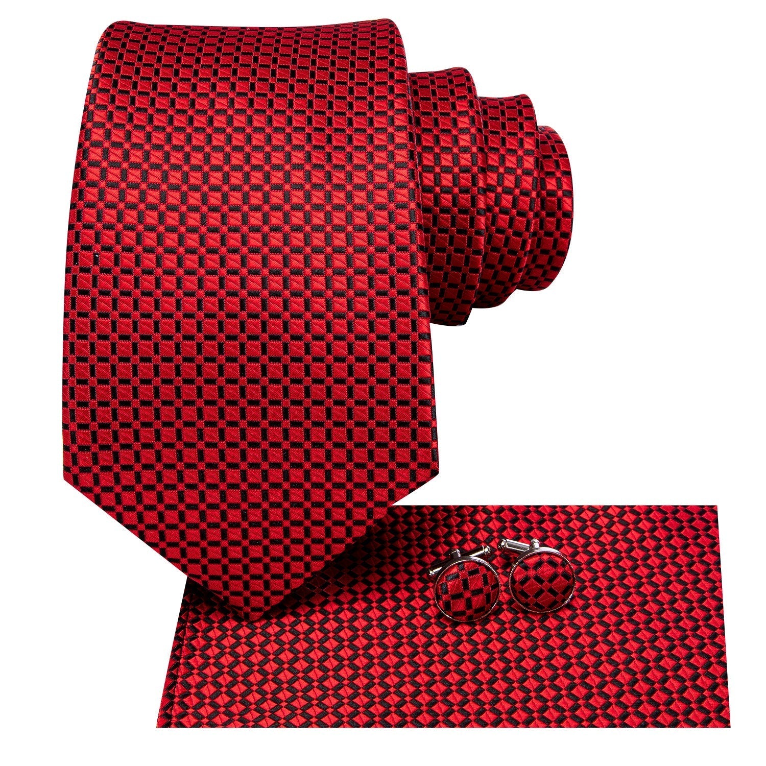 GentCrest Red Plaid Tie Hanky Cufflinks Set - Image 2