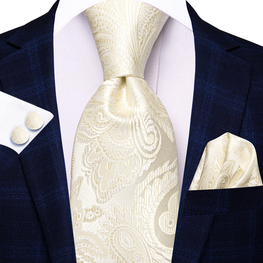 Linen White Paisley XL Silk Tie Set - GentCrest