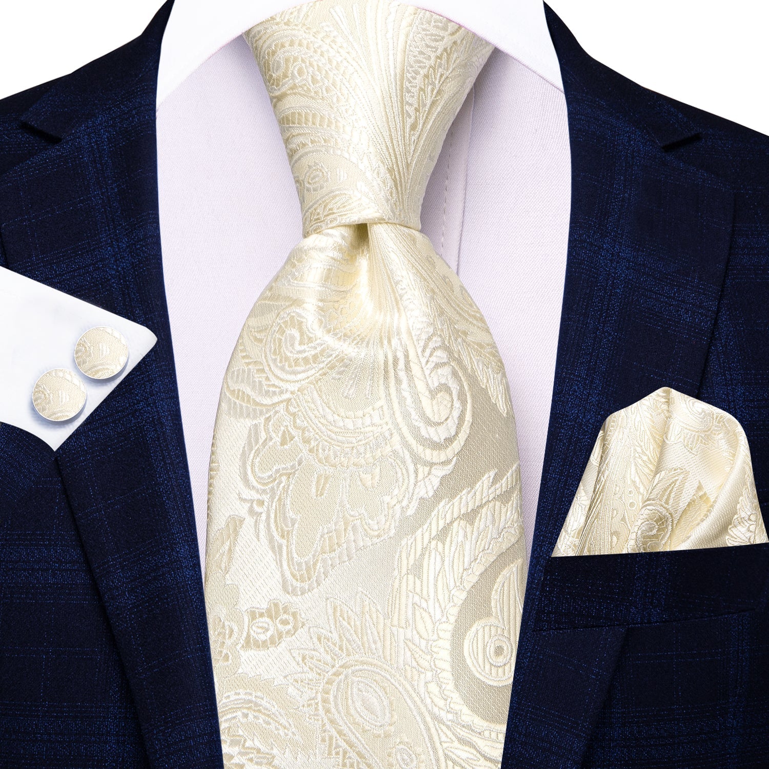 GentCrest Beige Paisley Tie Hanky Cufflinks Set - Image 1