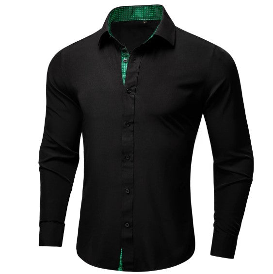 Black with Green Plaid Accent Dress Shirt - GentCrest