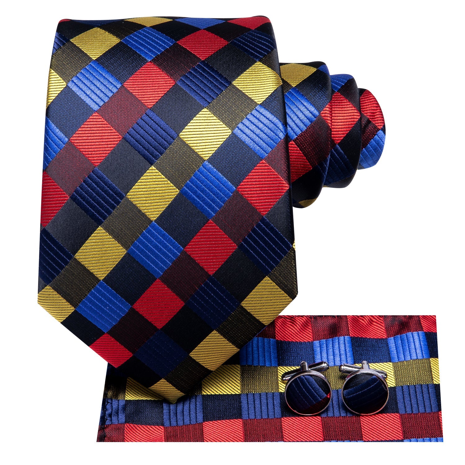 GentCrest Black Plaid Tie Hanky Cufflinks Set - Image 2