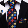 Red Yellow Blue Plaid Silk Tie Set - GentCrest