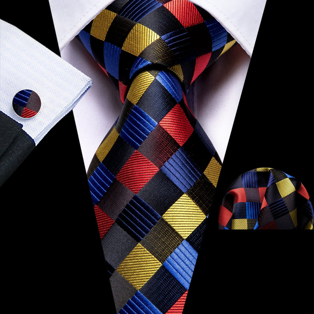 GentCrest Black Plaid Tie Hanky Cufflinks Set - Image 1