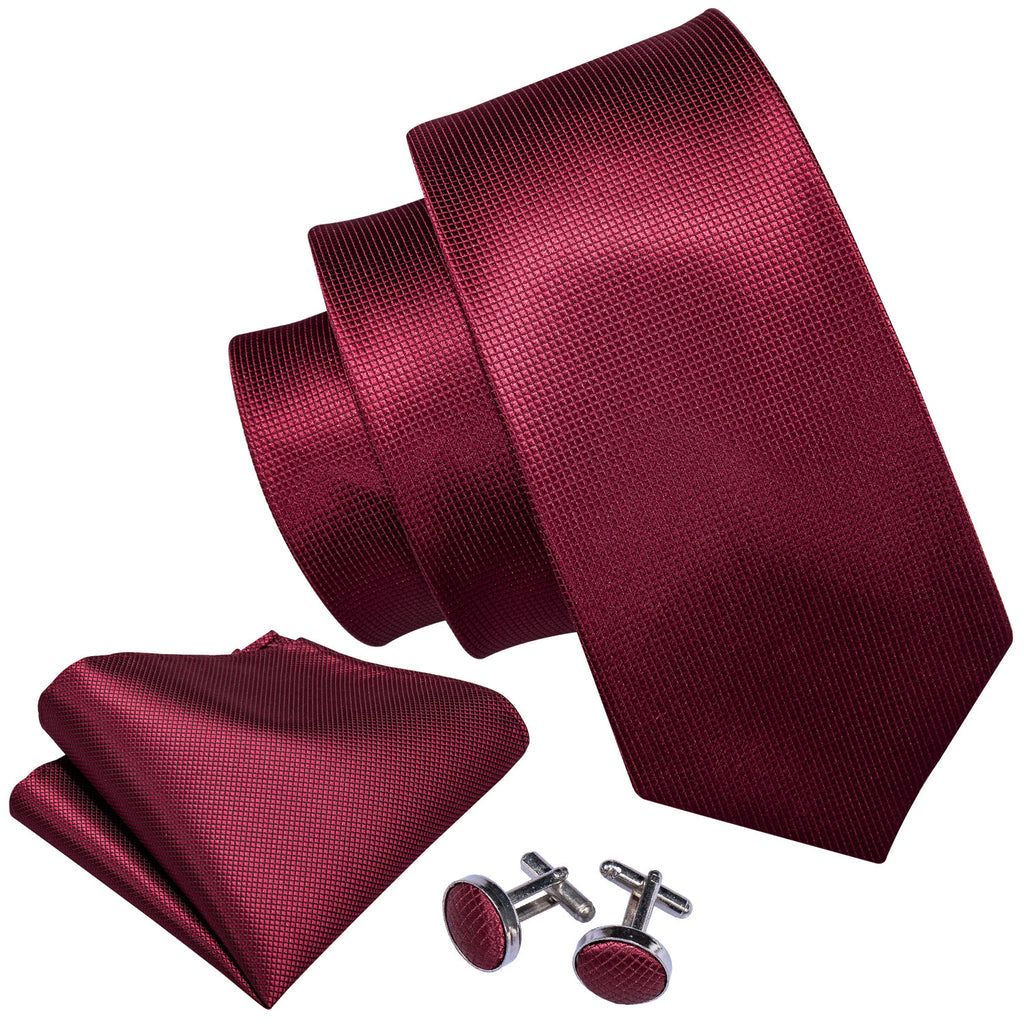 Burgundy Red Solid Silk Tie Set - GentCrest - View 3