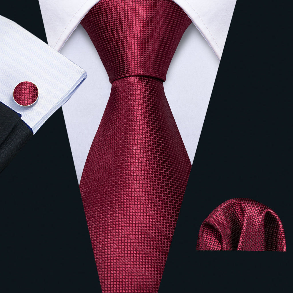 Burgundy Red Solid Silk Tie Set - GentCrest