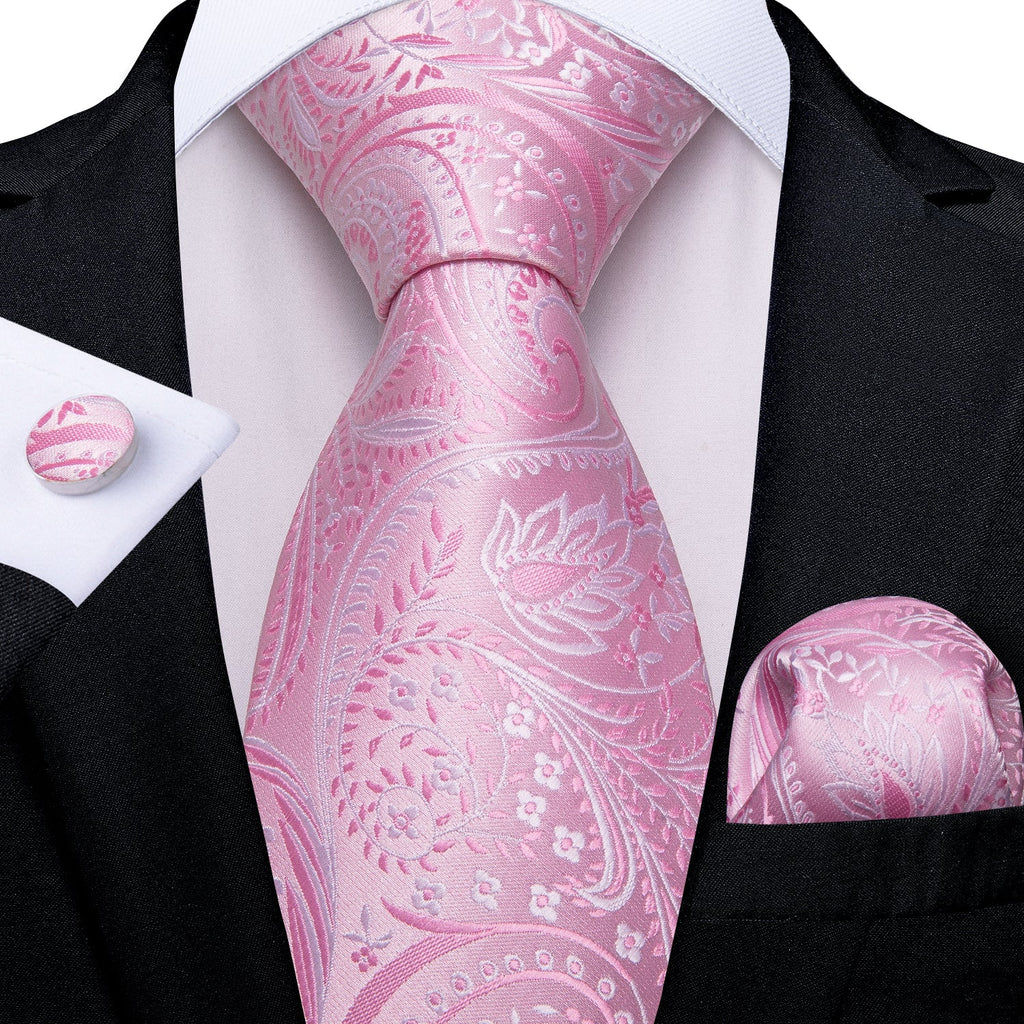 GentCrest Pink Paisley Tie Hanky Cufflinks Set - Image 1
