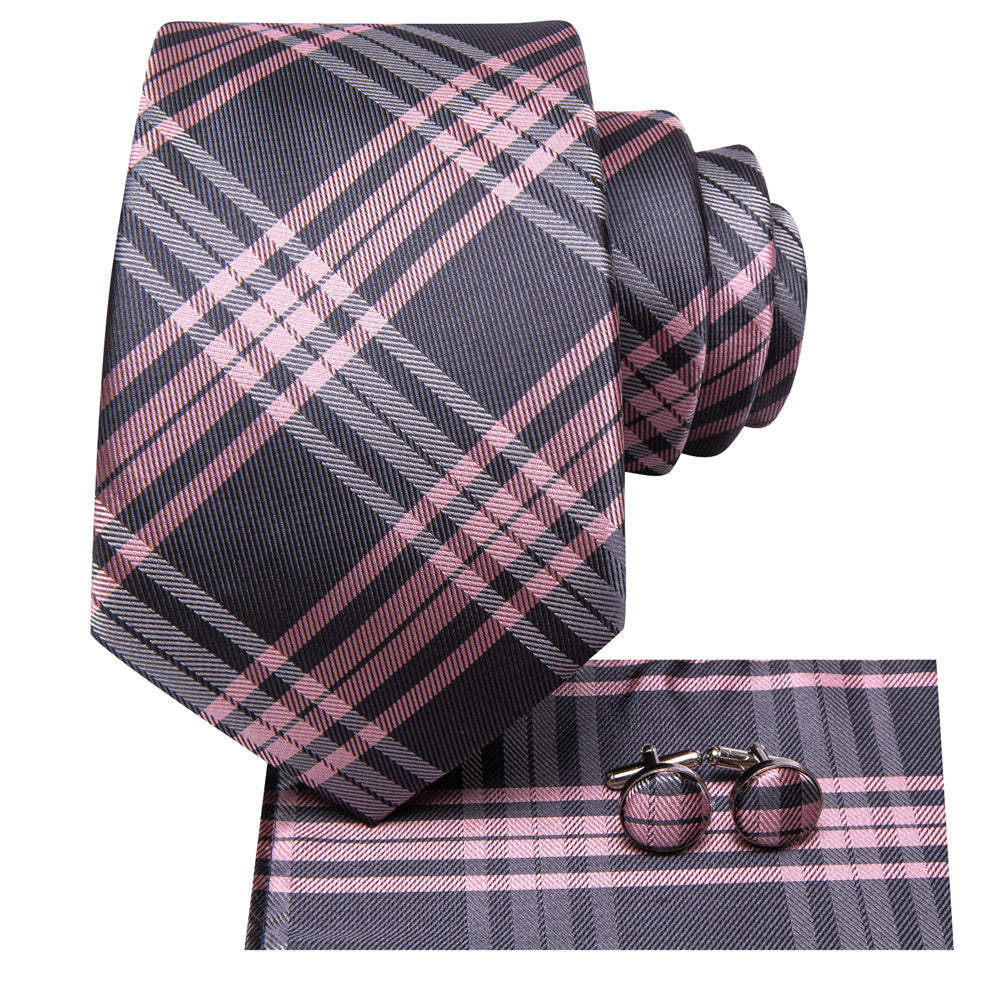 GentCrest Pink Plaid Tie Hanky Cufflinks Set - Image 4