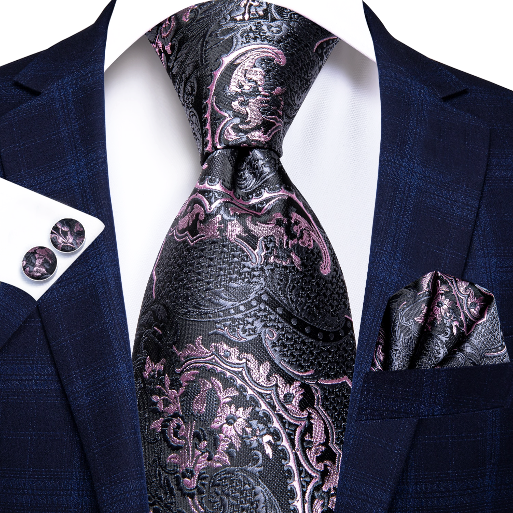 Graphite and Pink Luxury Silk Tie Set - GentCrest