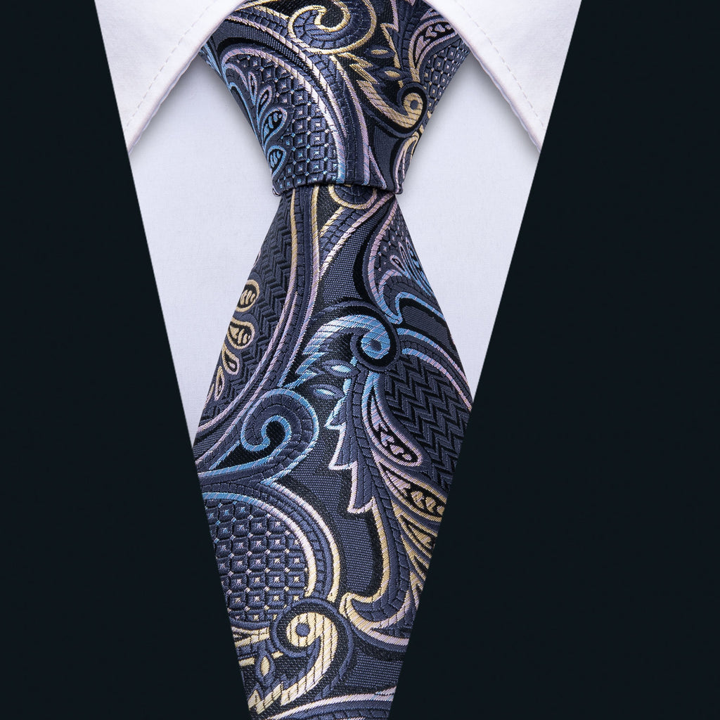 Gray Paisley Silk Tie Set - GentCrest - View 2