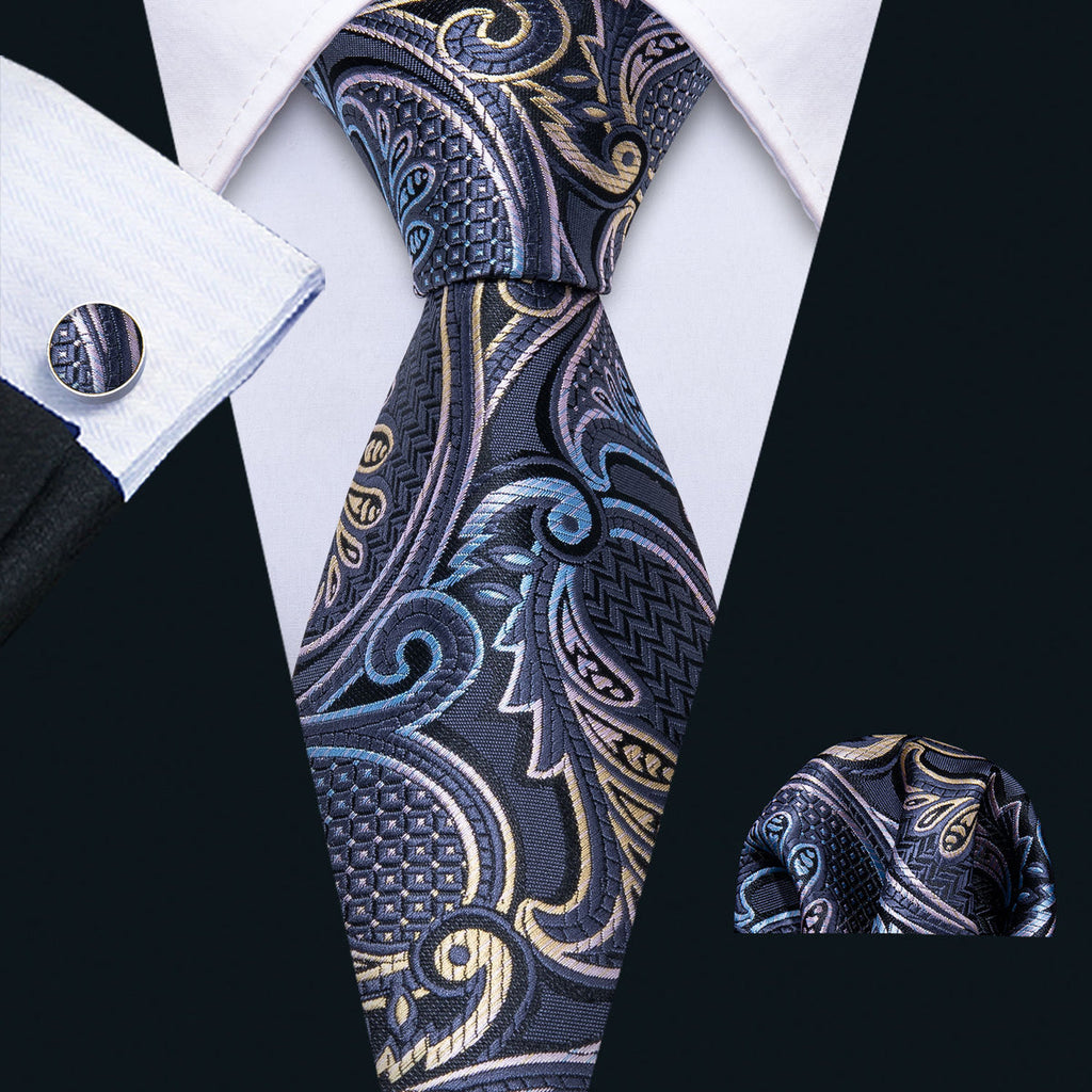 Gray Paisley Silk Tie Set - GentCrest