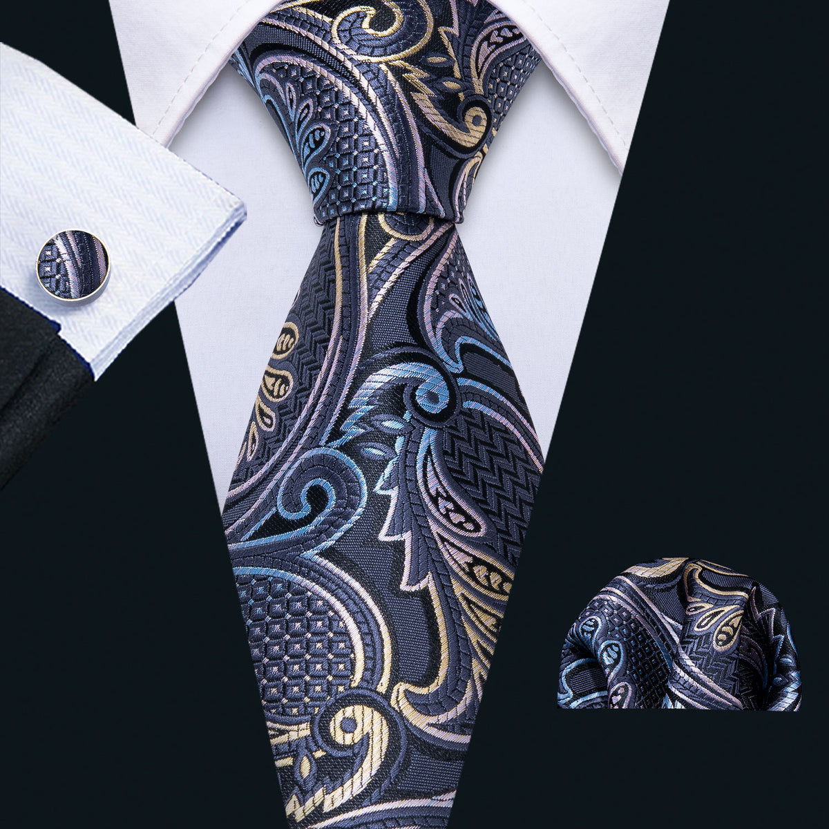 Gray Paisley Silk Tie Set - GentCrest