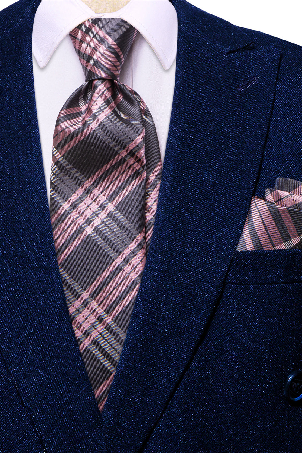 GentCrest Pink Plaid Tie Hanky Cufflinks Set - Image 3