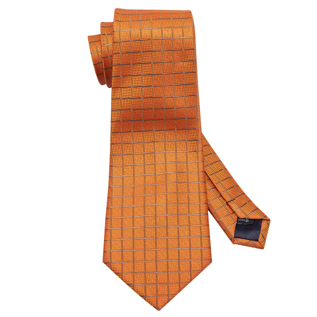 Orange Plaid Silk Tie Set - GentCrest - View 3