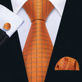 Orange Plaid Silk Tie Set - GentCrest