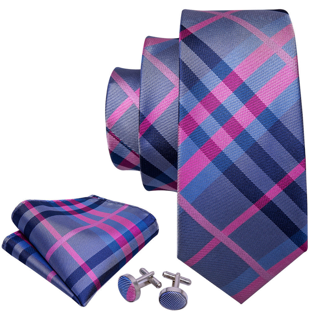 Red Blue Stripe Silk Tie Set - GentCrest - View 3
