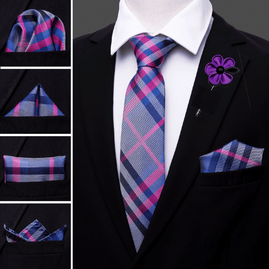 Red Blue Stripe Silk Tie Set - GentCrest