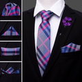 Red Blue Stripe Silk Tie Set - GentCrest