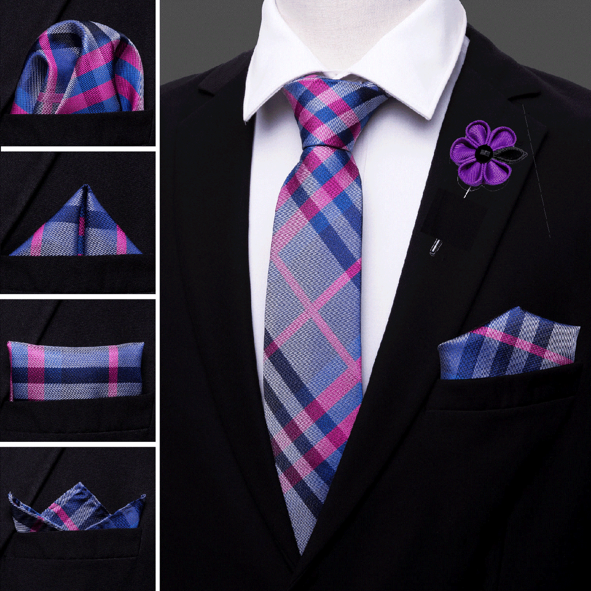 Red Blue Stripe Silk Tie Set - GentCrest