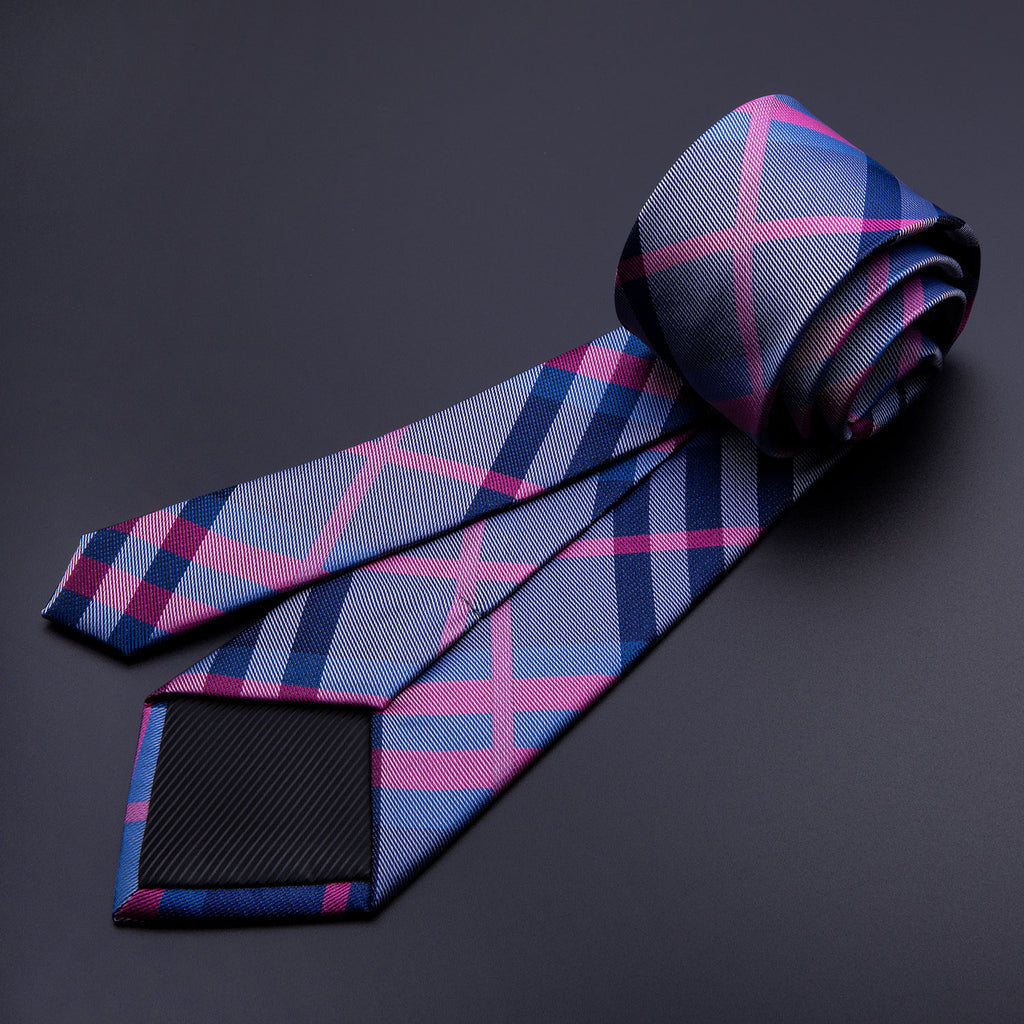 Red Blue Stripe Silk Tie Set - GentCrest - View 4