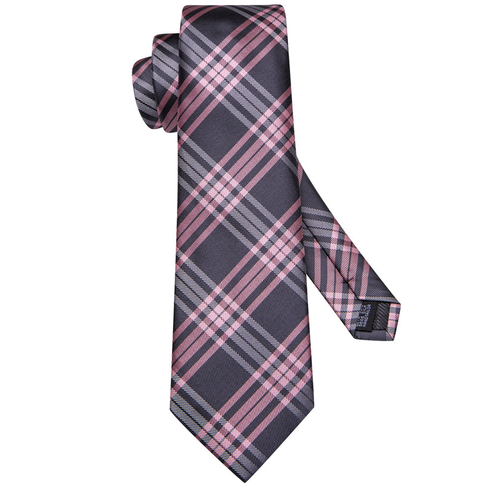 GentCrest Pink Plaid Tie Hanky Cufflinks Set - Image 5
