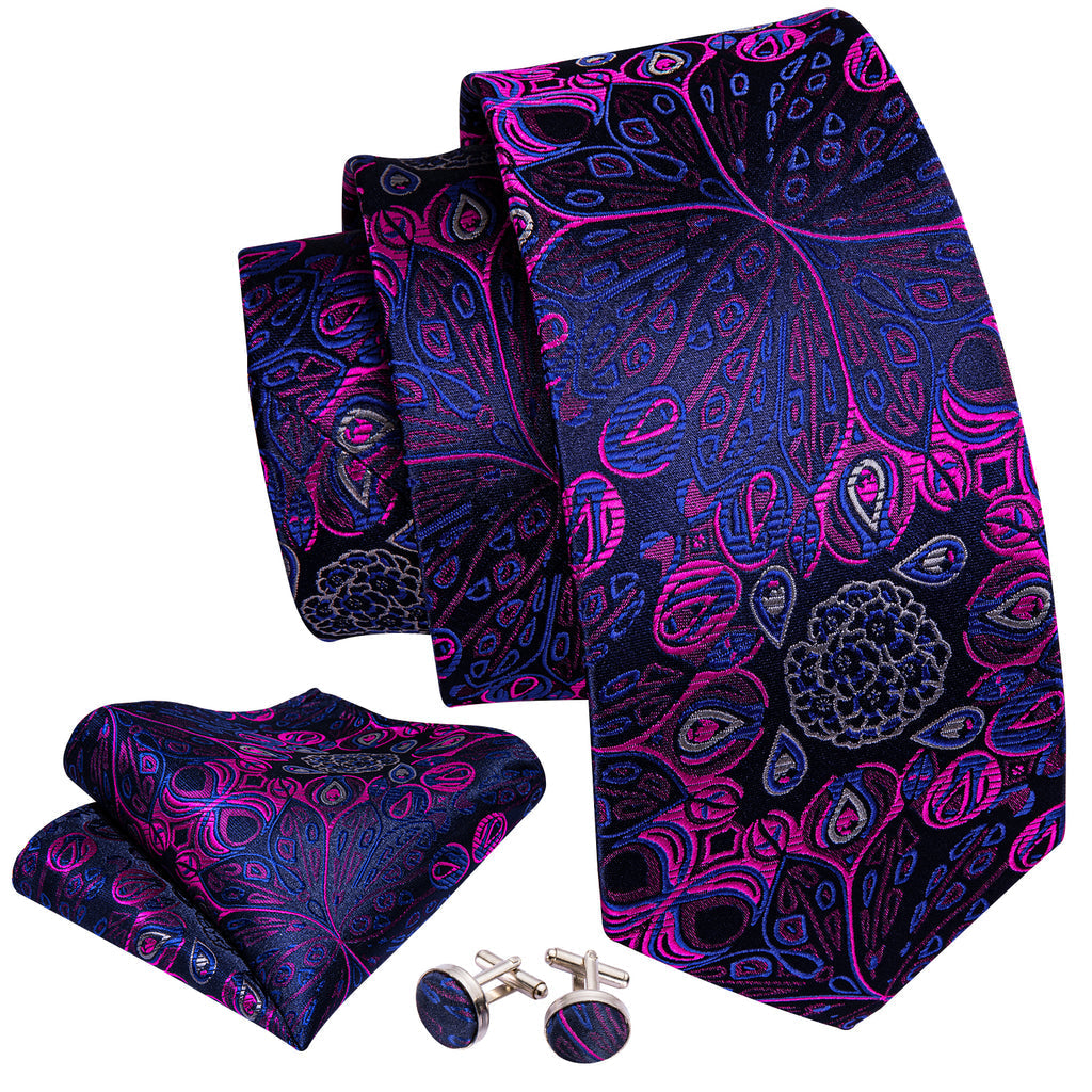 Blue Pink Paisley Silk Tie Set - GentCrest - View 3