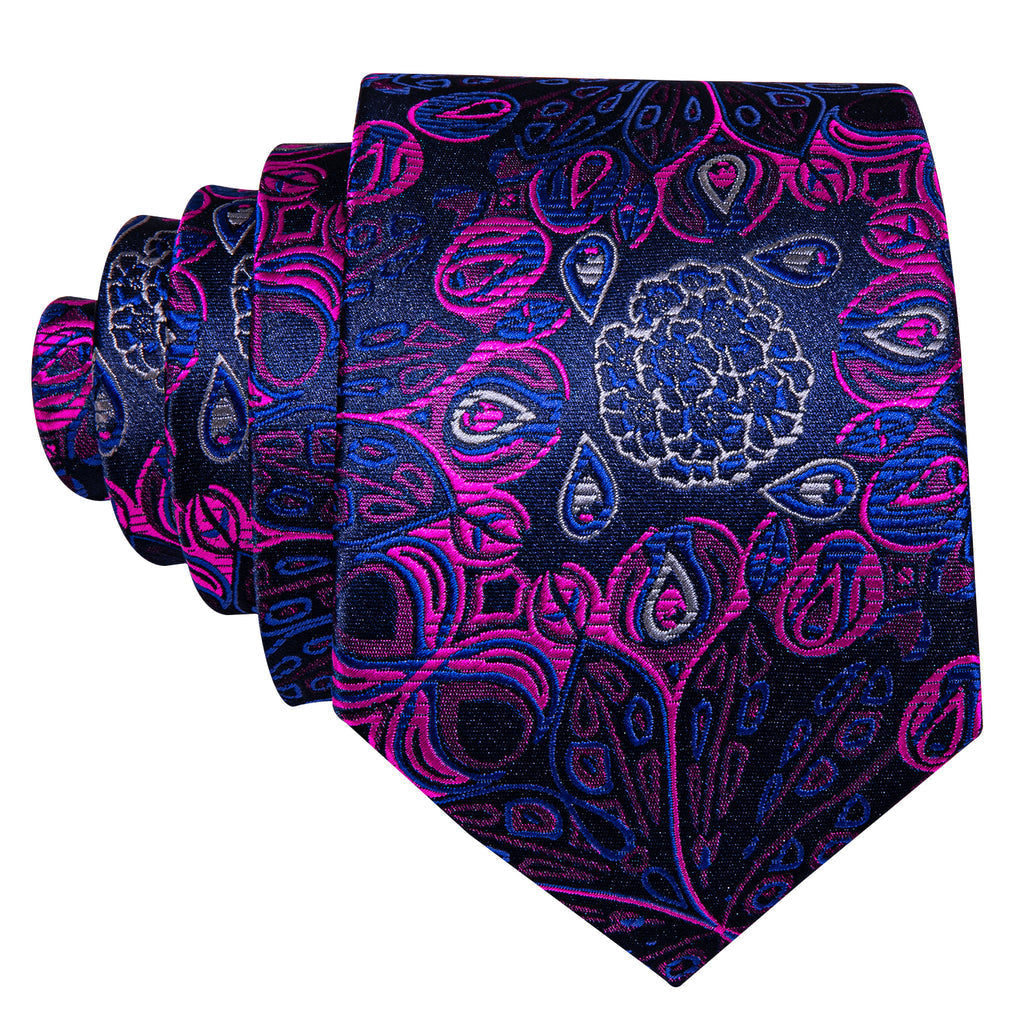Blue Pink Paisley Silk Tie Set - GentCrest - View 4