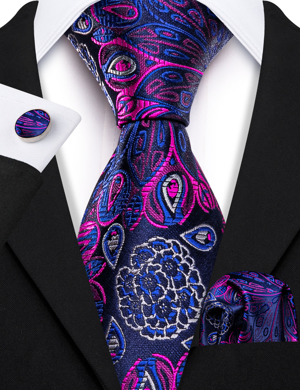 Blue Pink Paisley Silk Tie Set - GentCrest - View 2