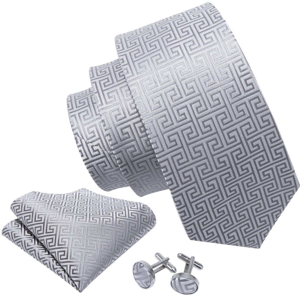 Silver Plaid Silk Tie Set - GentCrest - View 3