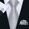 Silver Plaid Silk Tie Set - GentCrest