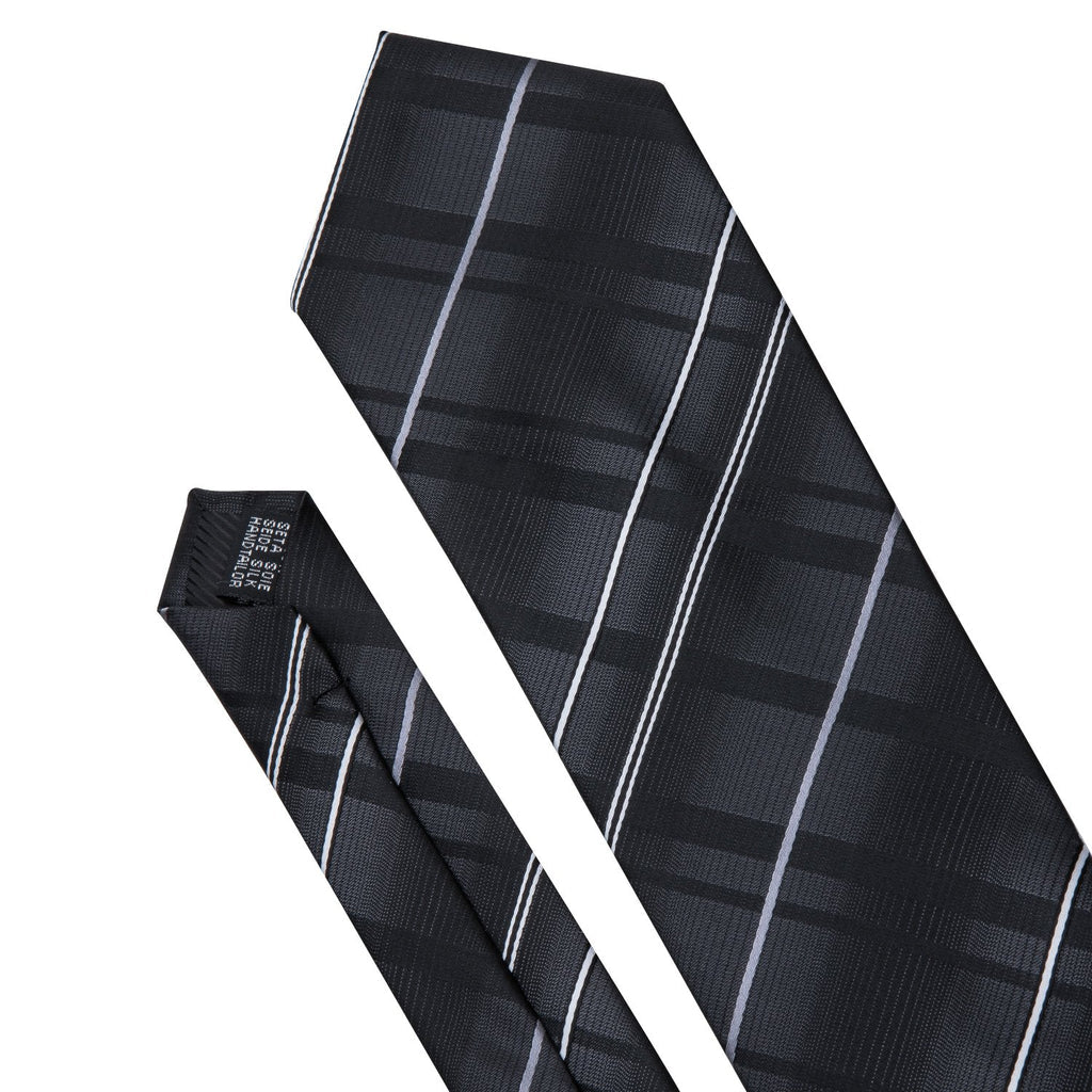 Black Silver Gray Striped Silk Tie Set - GentCrest - View 6