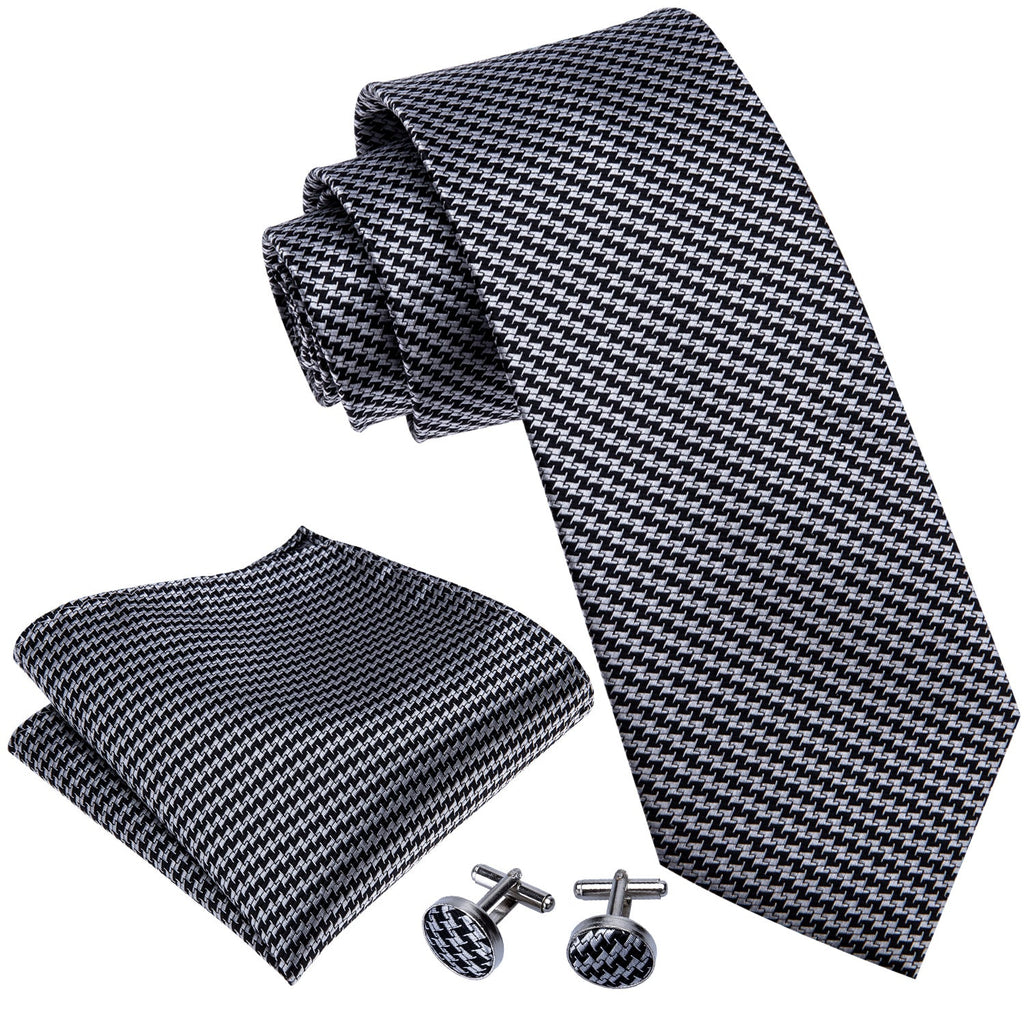 GentCrest Black Plaid Tie Hanky Cufflinks Set - Image 4