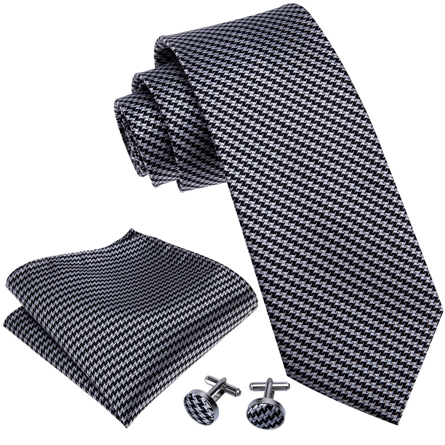 GentCrest Black Plaid Tie Hanky Cufflinks Set - Image 4