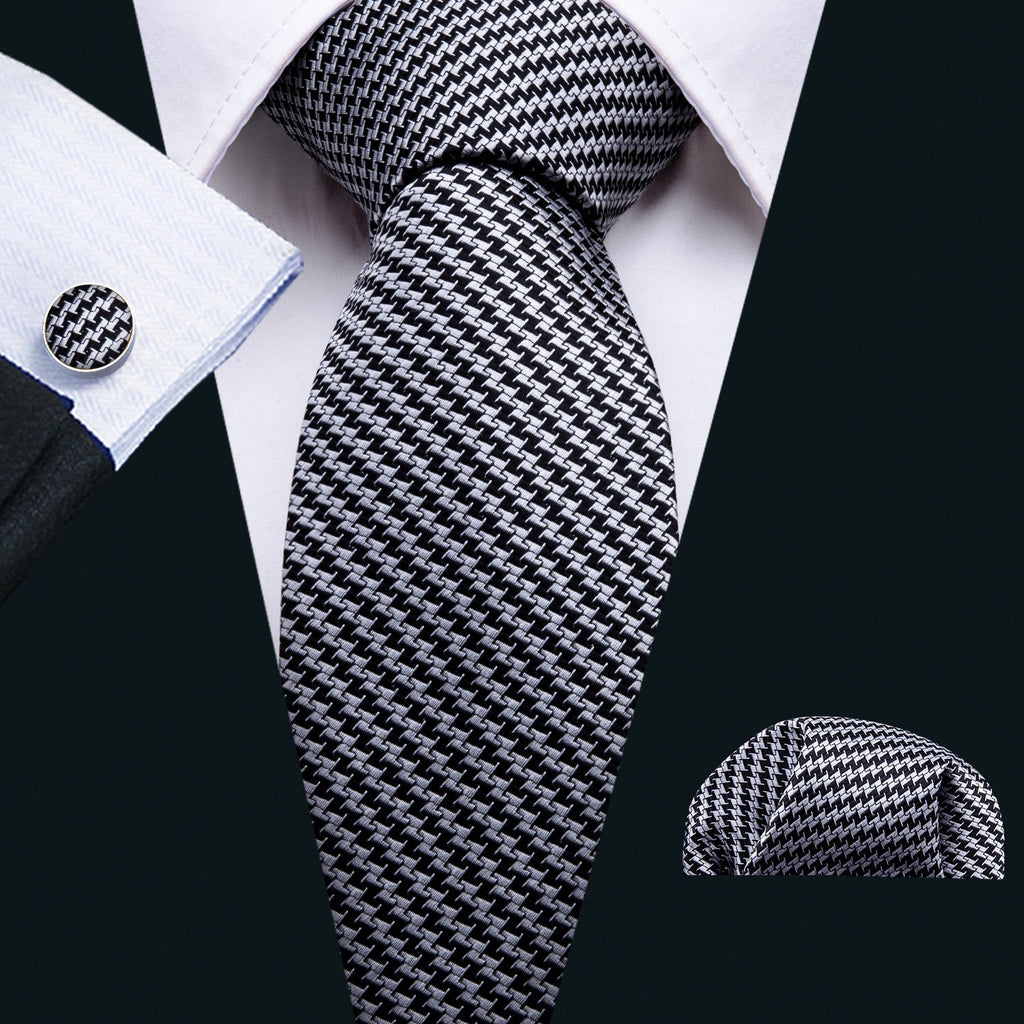 GentCrest Black Plaid Tie Hanky Cufflinks Set - Image 1