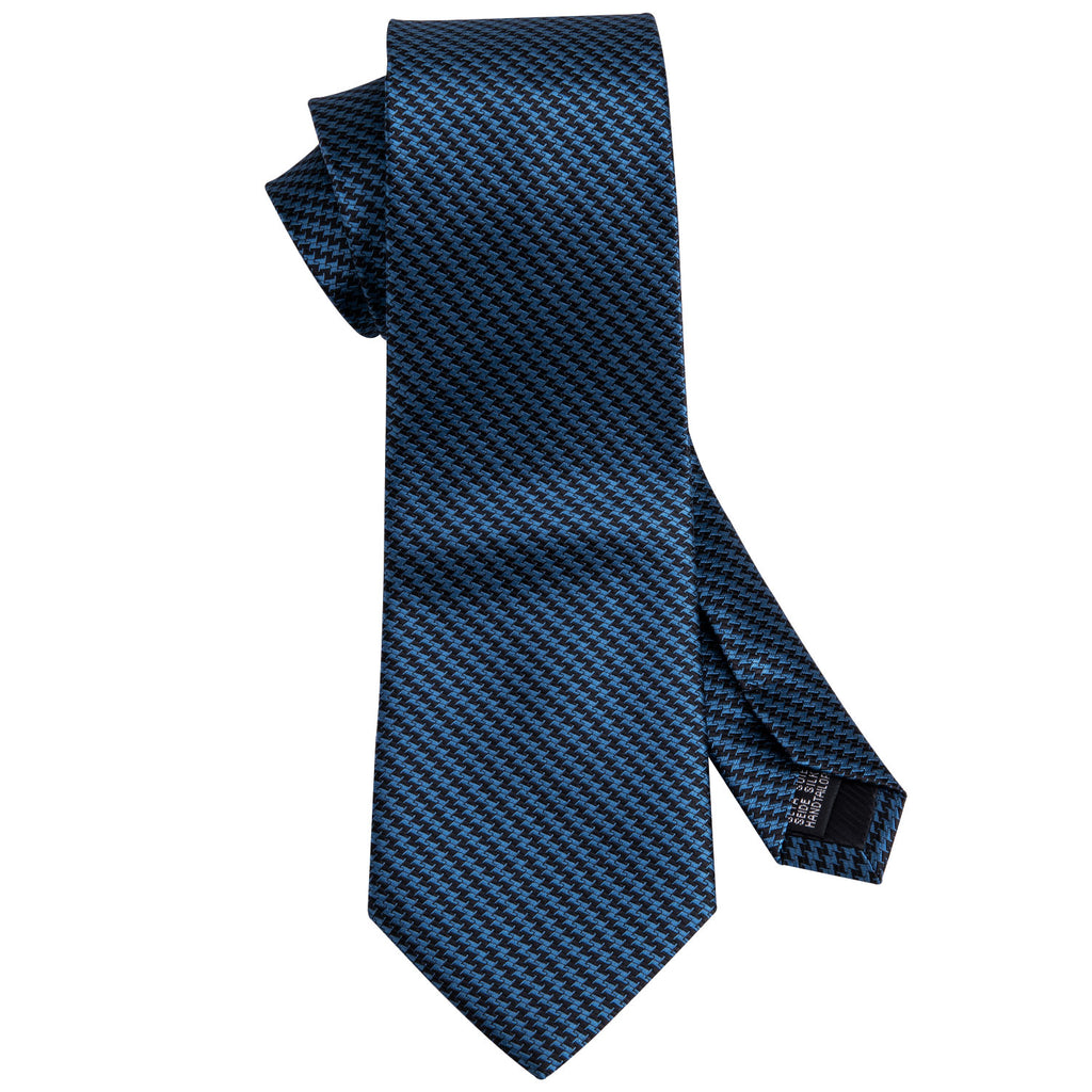 Navy Blue Houndstooth Silk Tie Set - GentCrest - View 4