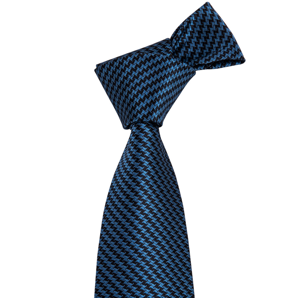 Navy Blue Houndstooth Silk Tie Set - GentCrest - View 2