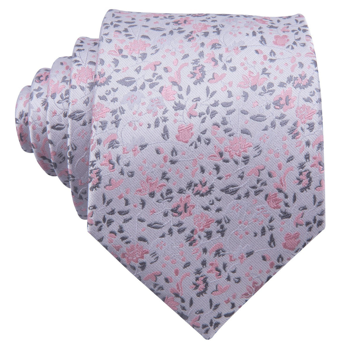 Pink White Floral Silk Tie Set - GentCrest - View 3