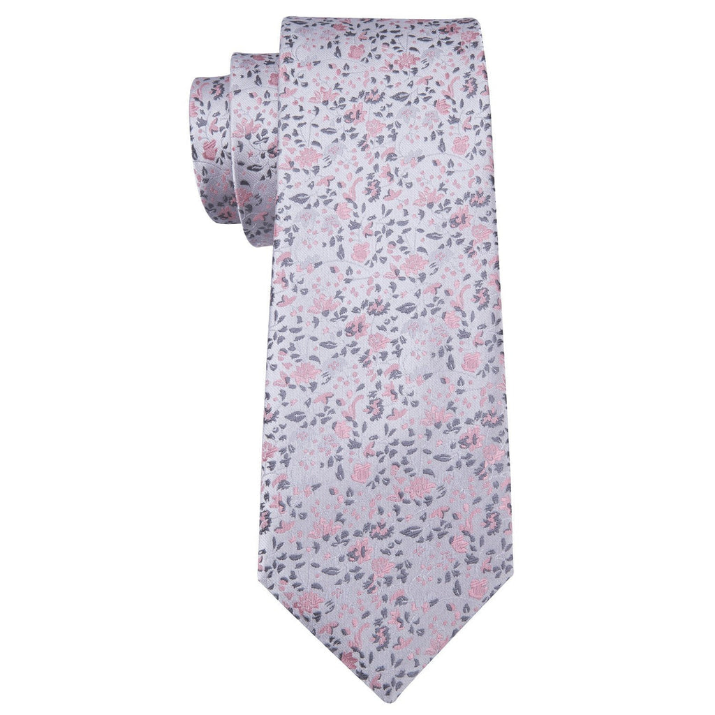 Pink White Floral Silk Tie Set - GentCrest - View 2