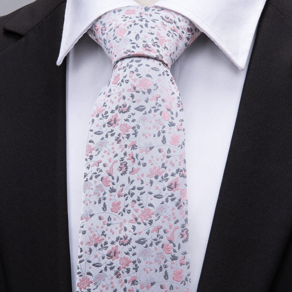 Pink White Floral Silk Tie Set - GentCrest