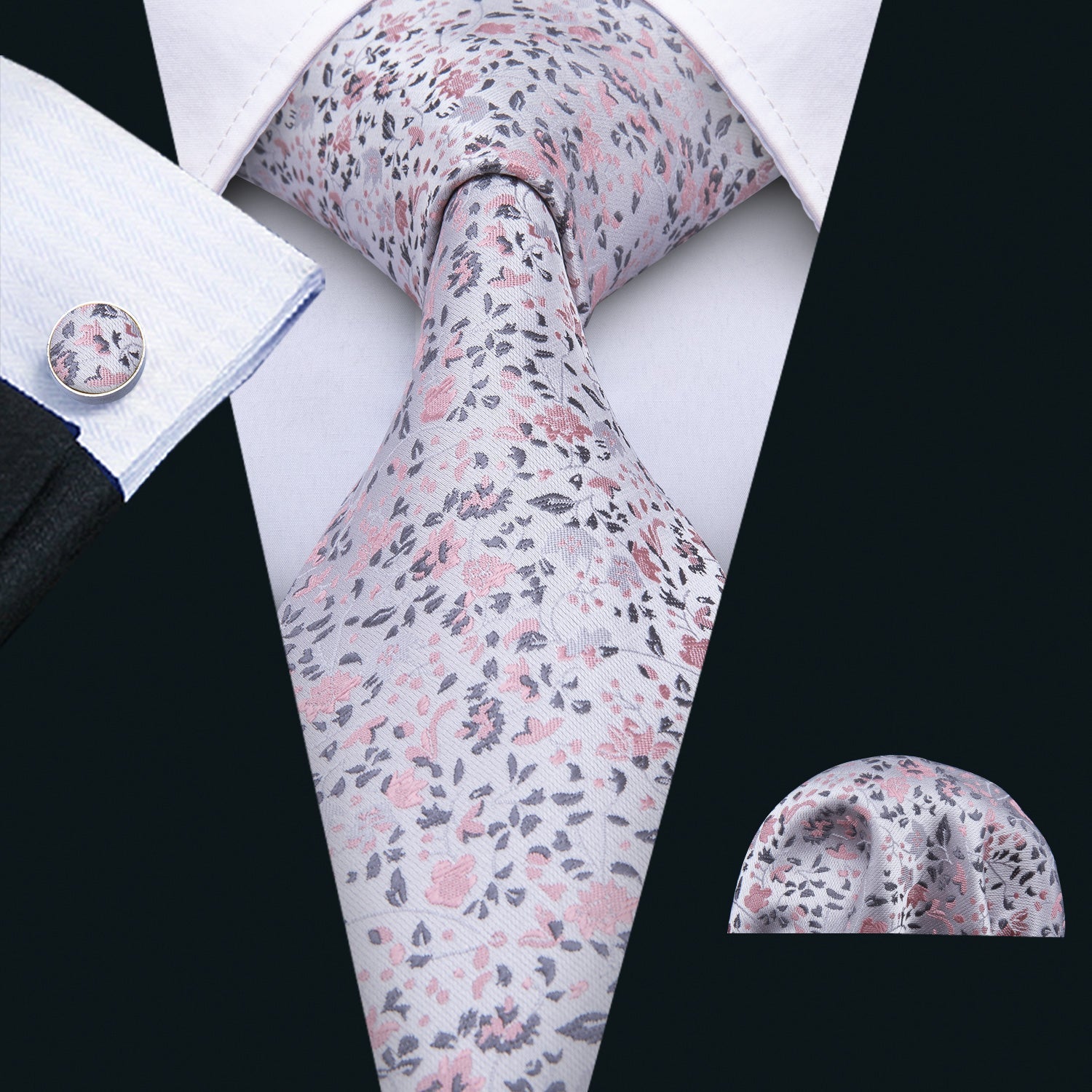 GentCrest Pink Floral Tie Hanky Cufflinks Set - Image 1