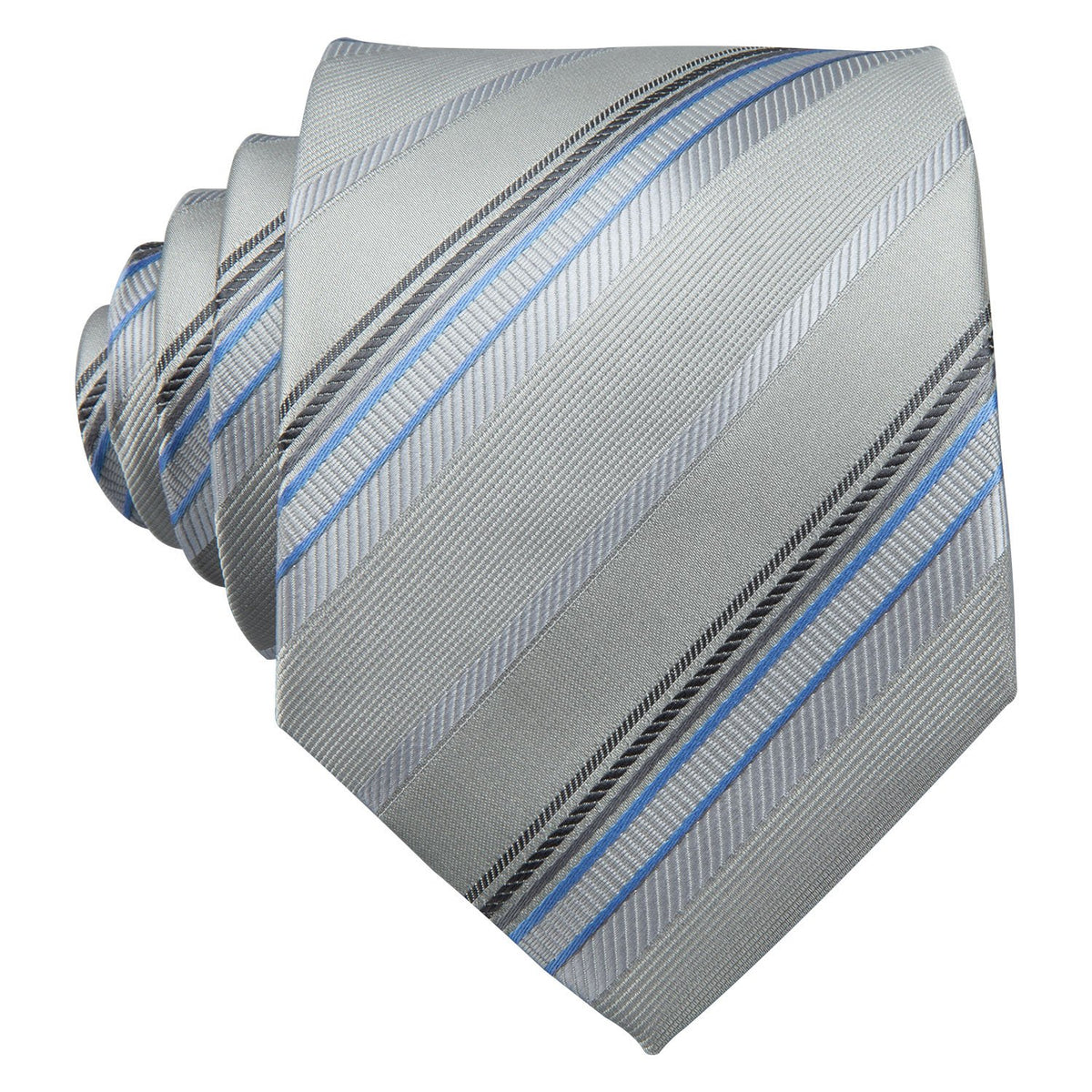 Light Gray Silver Stripe Fabric Silk Tie Set - GentCrest - View 5