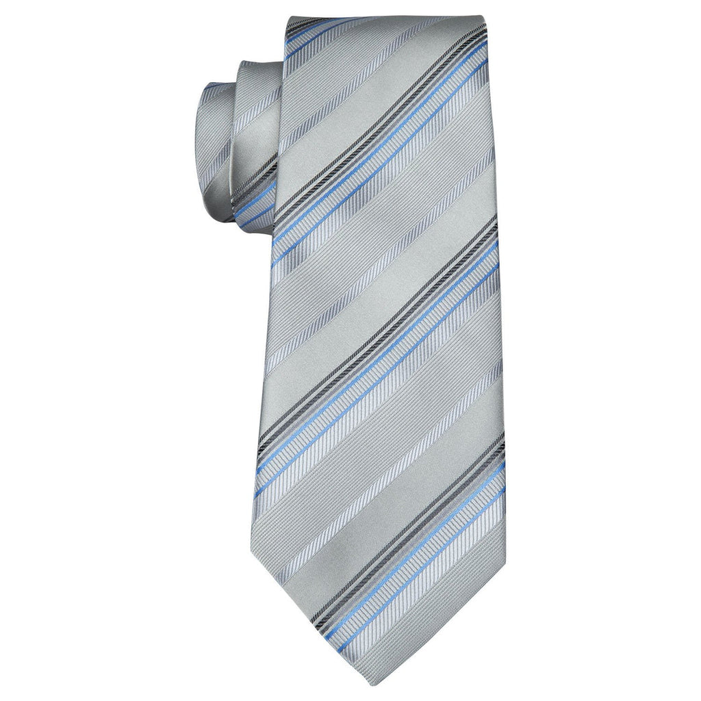 Light Gray Silver Stripe Fabric Silk Tie Set - GentCrest - View 6