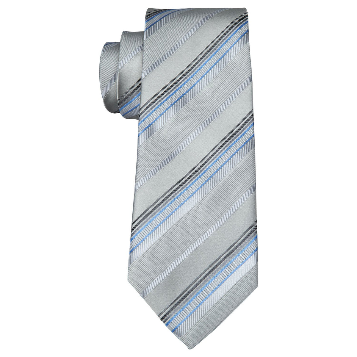 Light Gray Silver Stripe Fabric Silk Tie Set - GentCrest - View 6