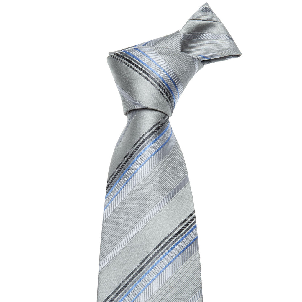 GentCrest Silver Striped Tie Hanky Cufflinks Set - Image 2