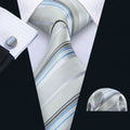 Light Gray Silver Stripe Fabric Silk Tie Set - GentCrest
