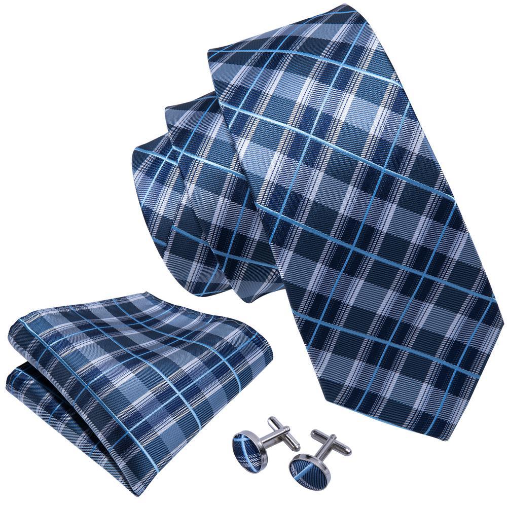 Blue Plaid Silk Tie Set - GentCrest - View 3