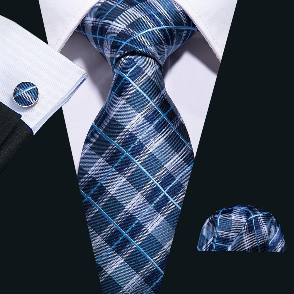 Blue Plaid Silk Tie Set - GentCrest