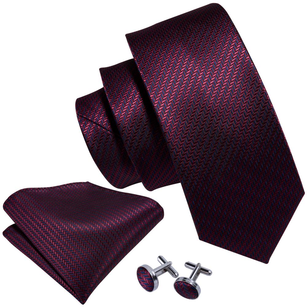 Dark Red Striped Silk Tie Set - GentCrest - View 2