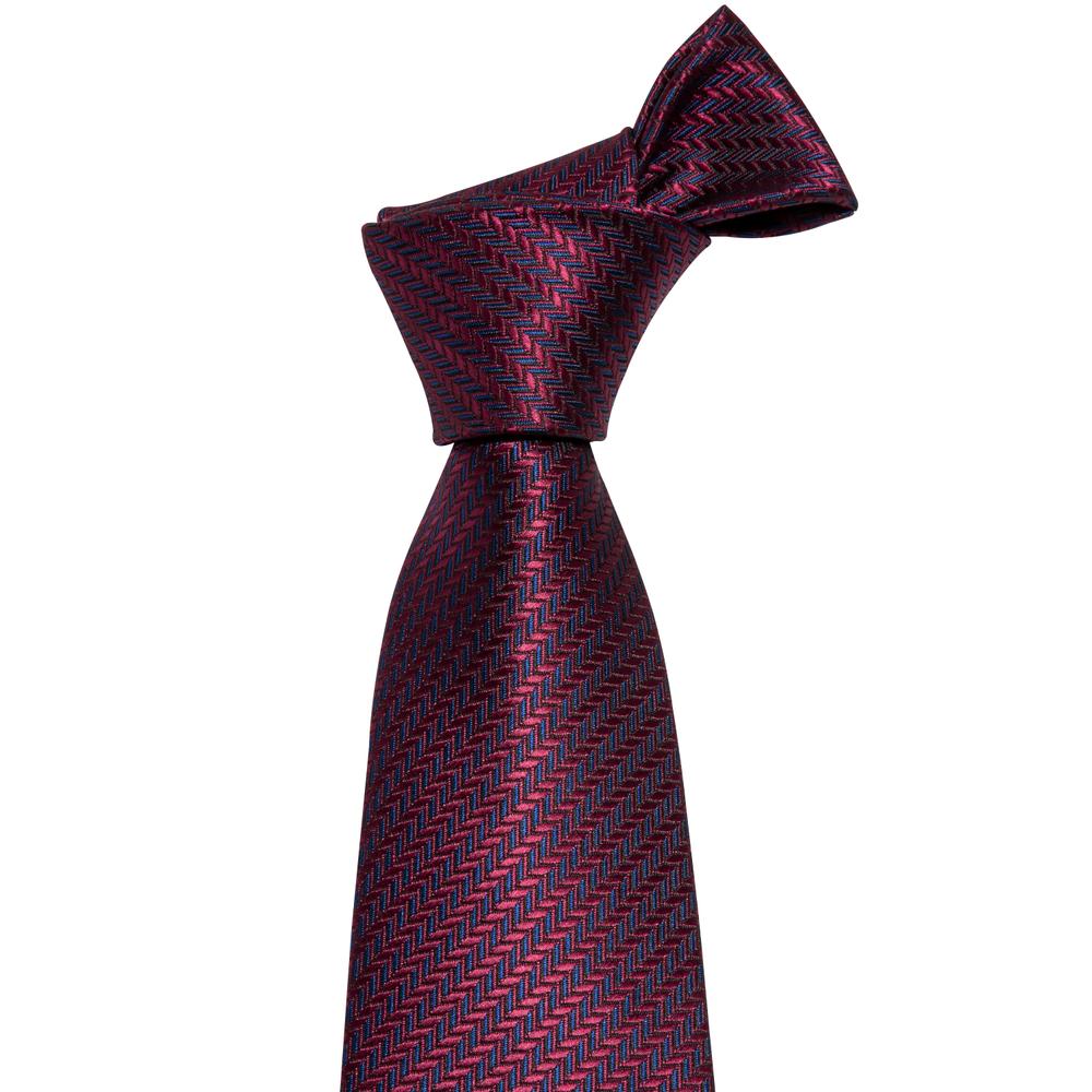Dark Red Striped Silk Tie Set - GentCrest - View 3
